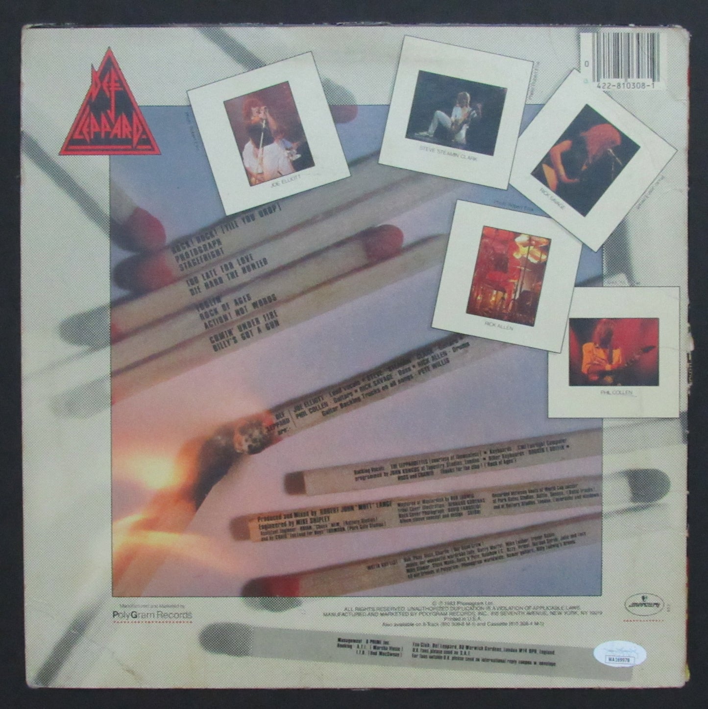 Def Leppard Joe Elliott/Phil Collen Dual-Signed Album "Pyromania" JSA 200737