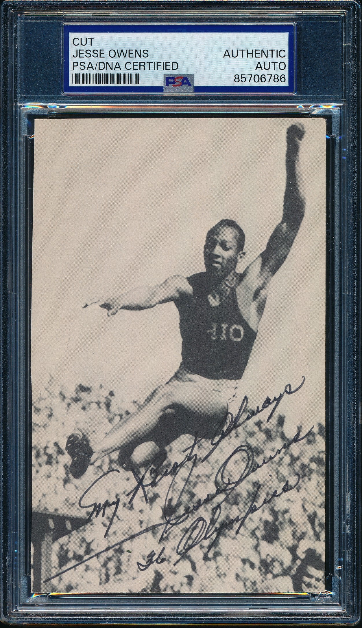 Jesse Owens Olympic Runner Signed/Inscribed 3.5x5.5 Cut Photo PSA/DNA 203478
