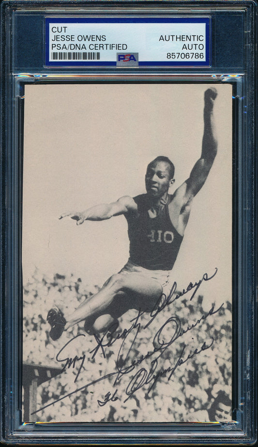 Jesse Owens Olympic Runner Signed/Inscribed 3.5x5.5 Cut Photo PSA/DNA 203478