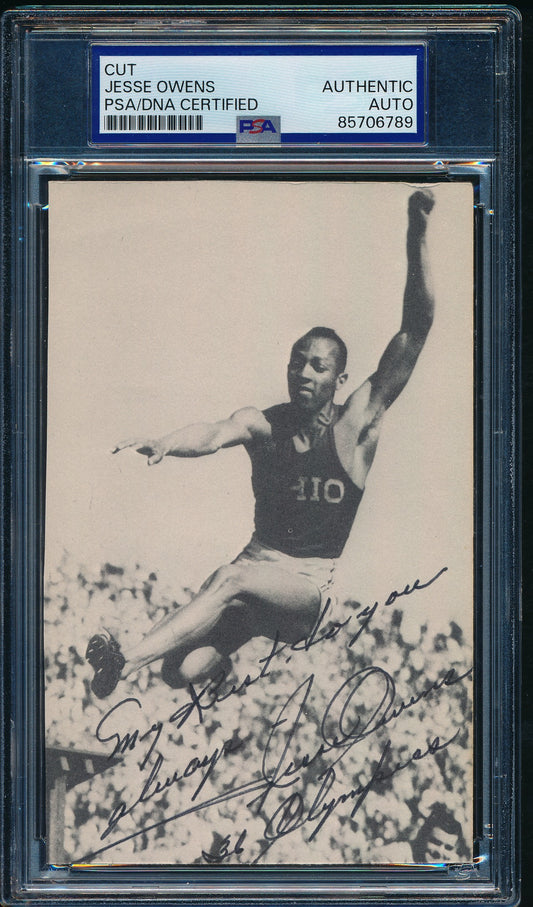Jesse Owens Olympic Runner Signed/Inscribed 3.5x5.5 Cut Photo PSA/DNA 203478