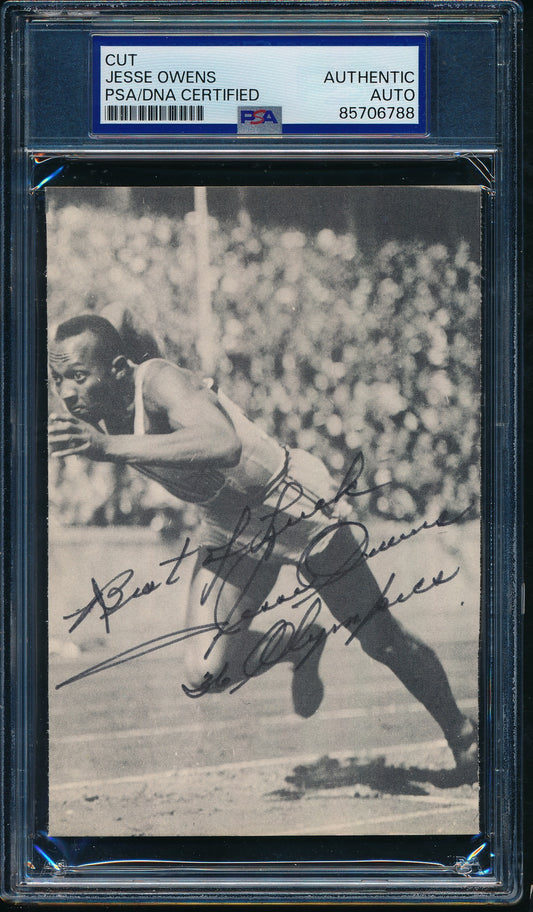 Jesse Owens Olympic Runner Signed/Inscribed 3.5x5.5 Cut Photo PSA/DNA 203480