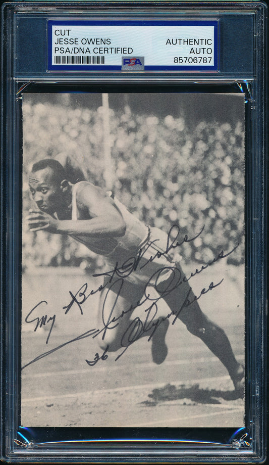 Jesse Owens Olympic Runner Signed/Inscribed 3.5x5.5 Cut Photo PSA/DNA 203481