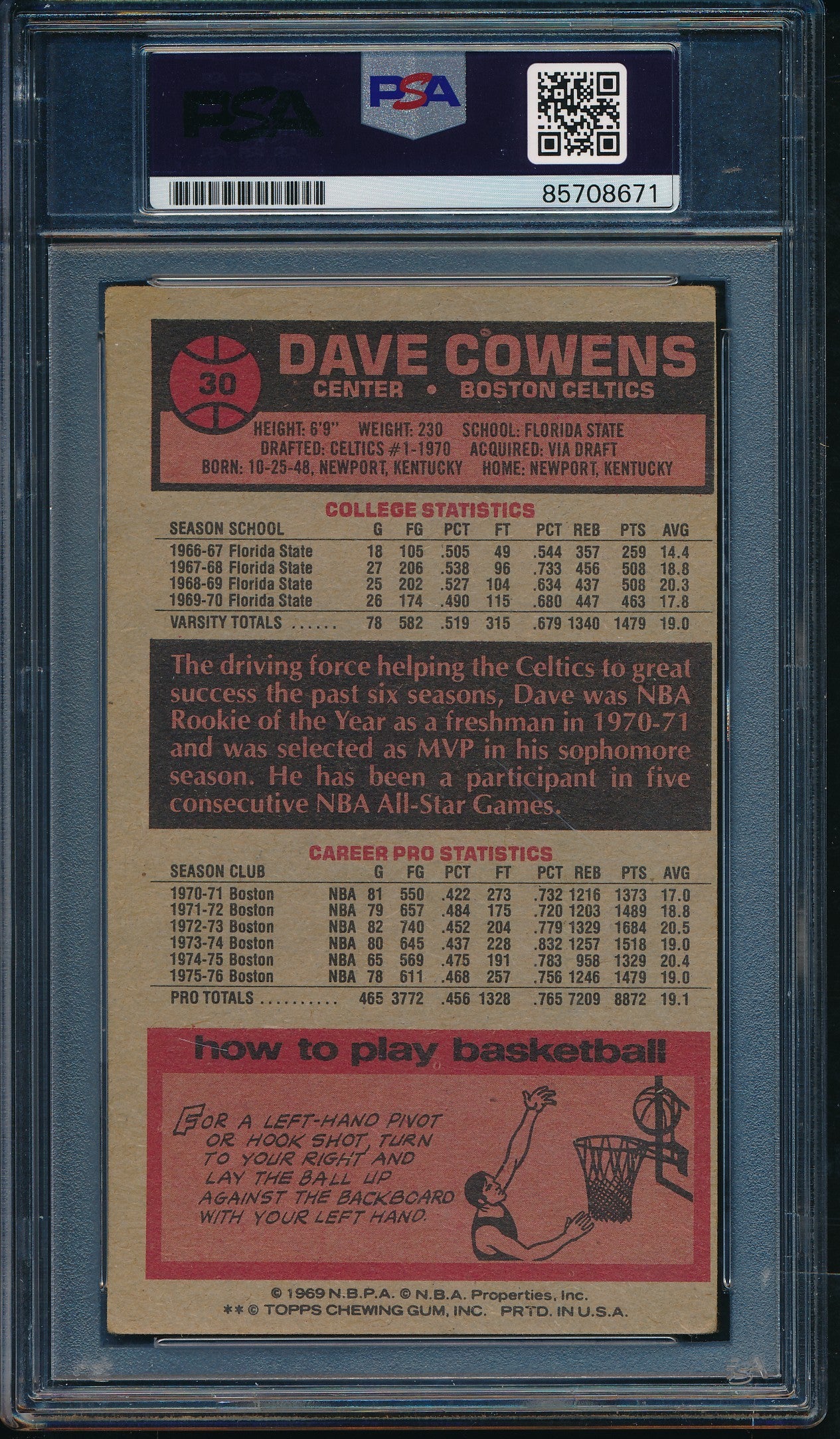 1976-77 TOPPS Oversized Dave Cowens Card #30 Signed/Inscribed PSA/DNA 203482