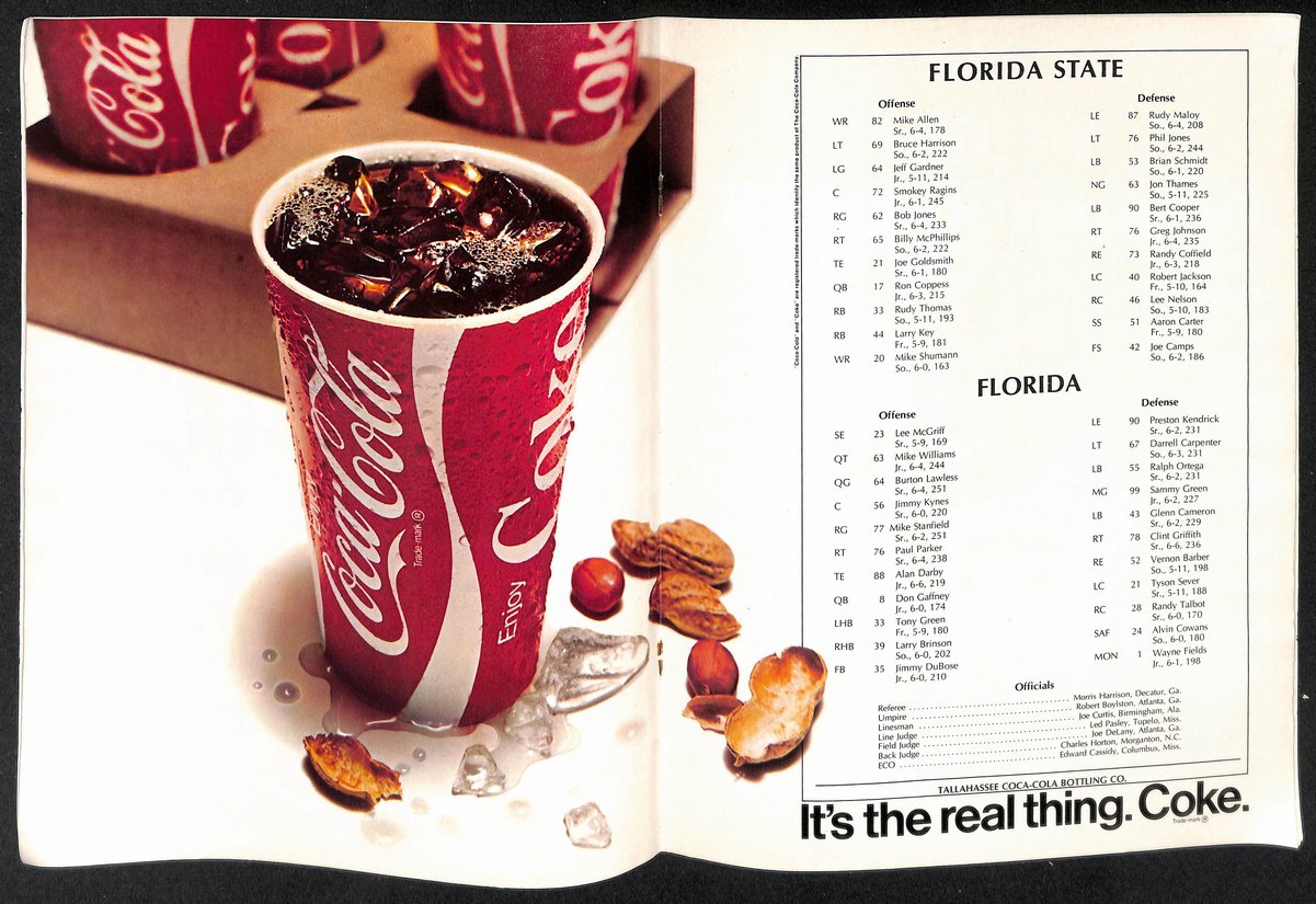 10/19/1974 NCAA Football Program Florida State vs. Florida 201682
