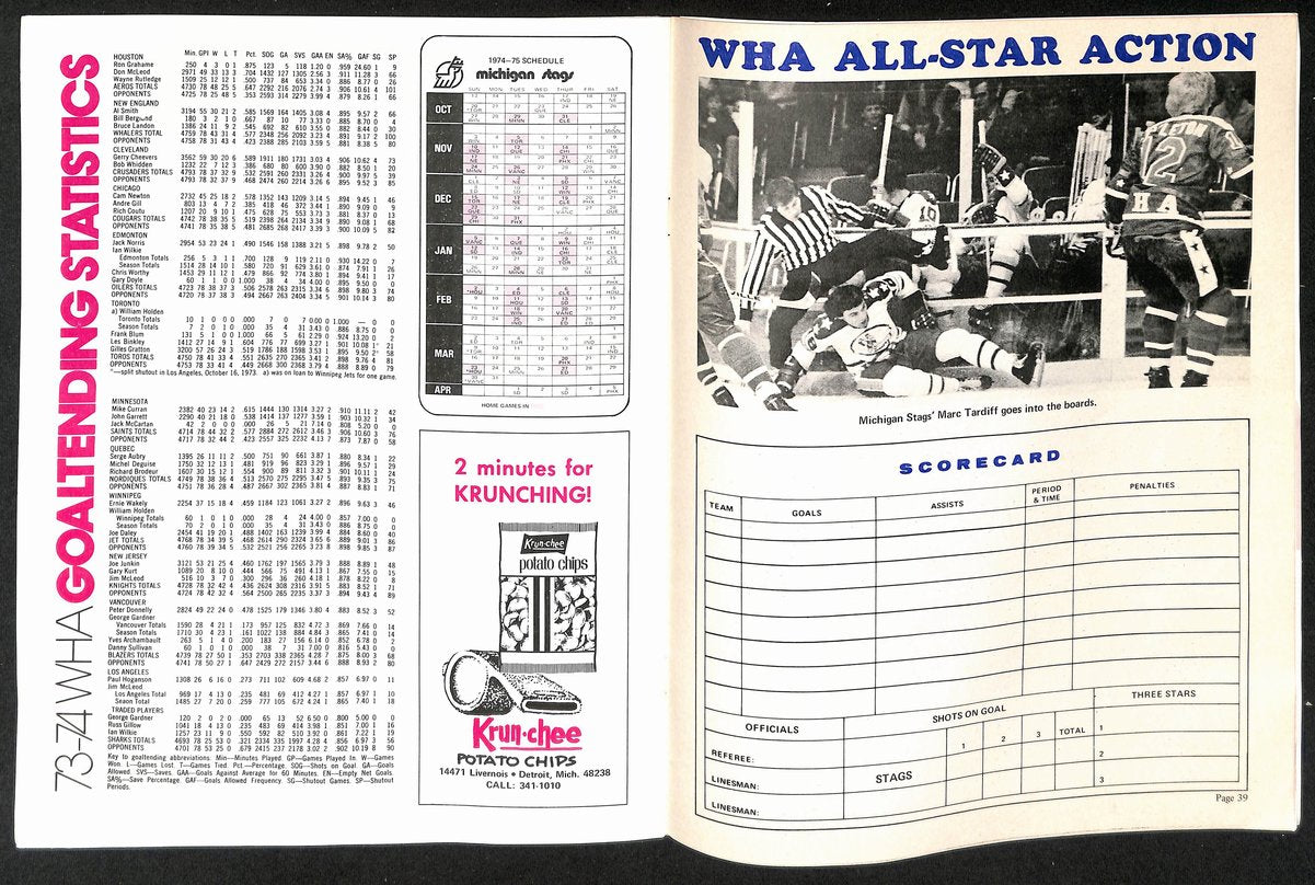 10/31/1974 WHA Program Michigan Stags vs. Cleveland Crusaders 201684