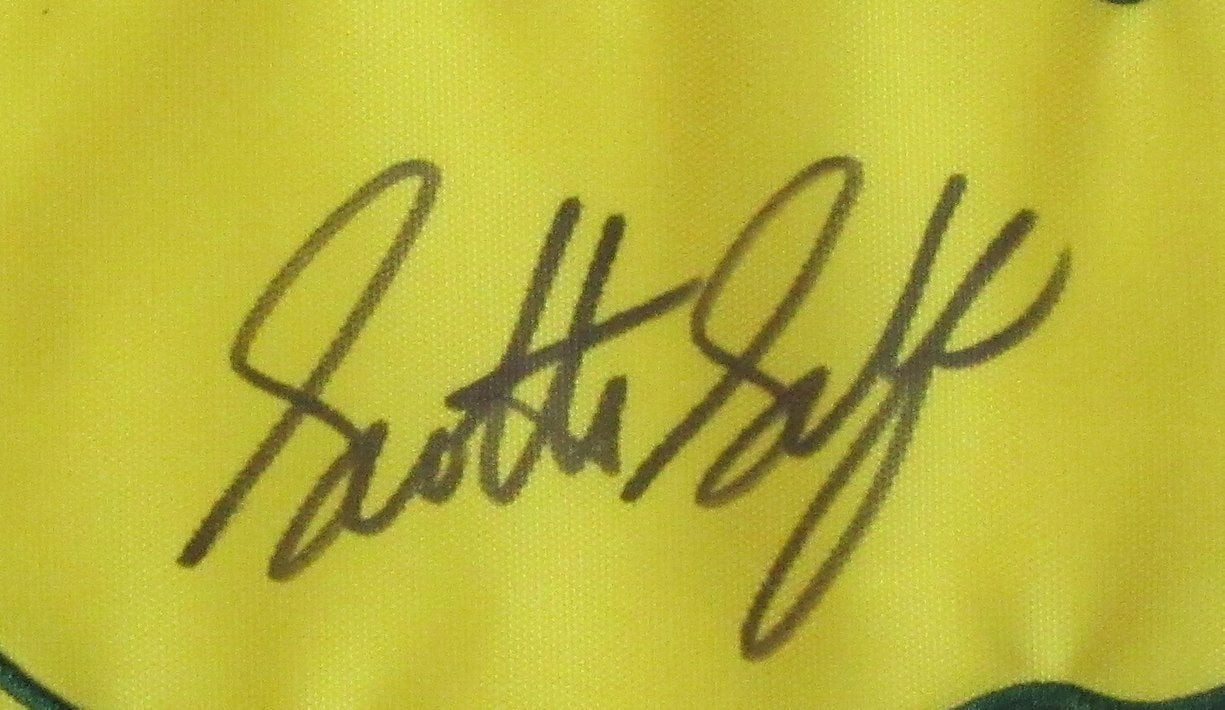 Scottie Scheffler Signed 2024 Masters Pin Flag w/ Photo Collage Framed PSA/DNA.