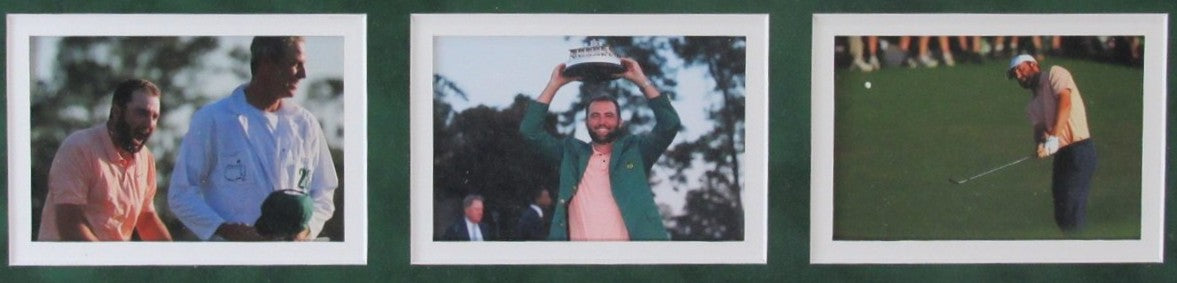 Scottie Scheffler Signed 2024 Masters Pin Flag w/ Photo Collage Framed PSA/DNA.