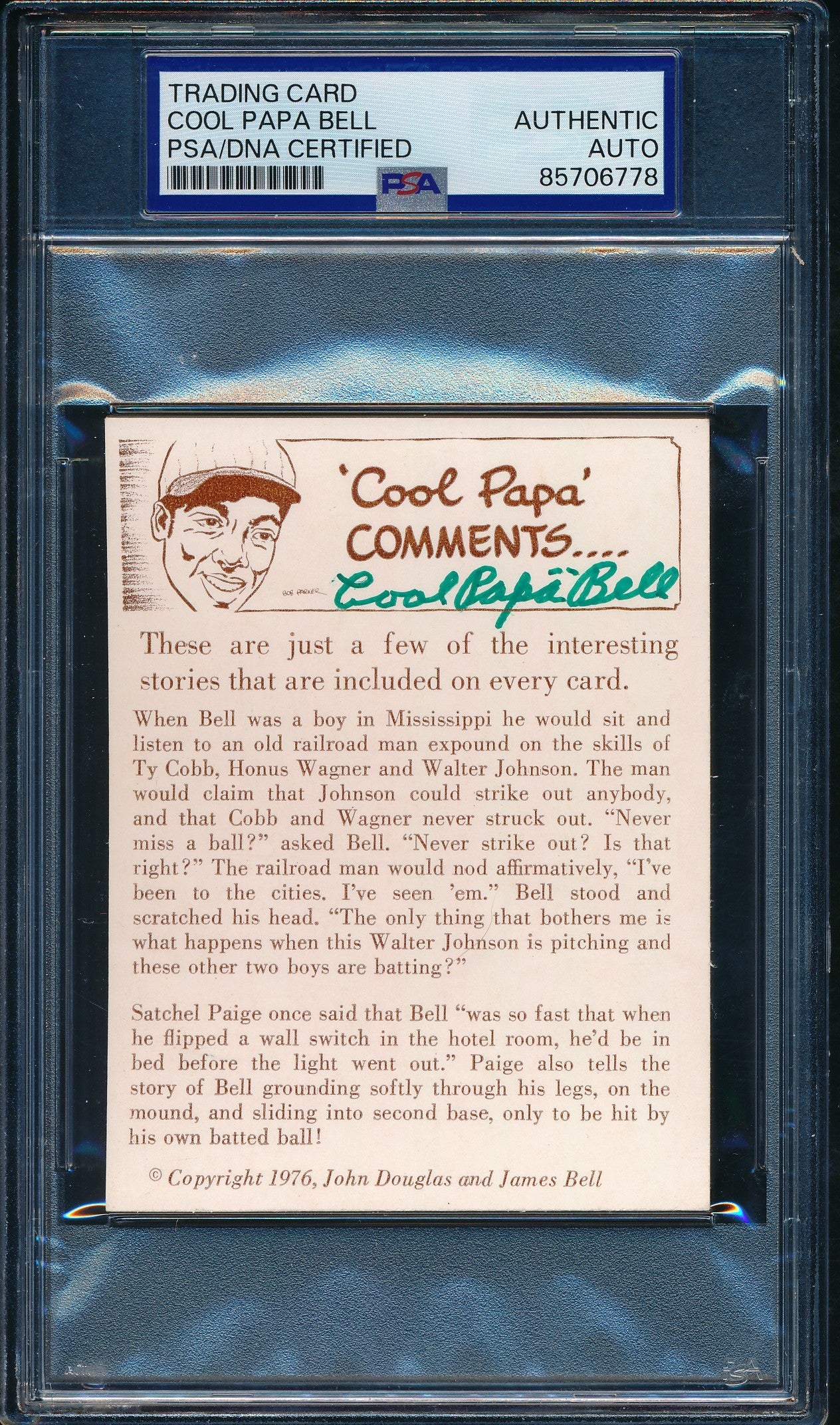 1976 Douglas/Bell HOF Trading Card Cool Papa Bell Signed/Auto PSA/DNA 203237
