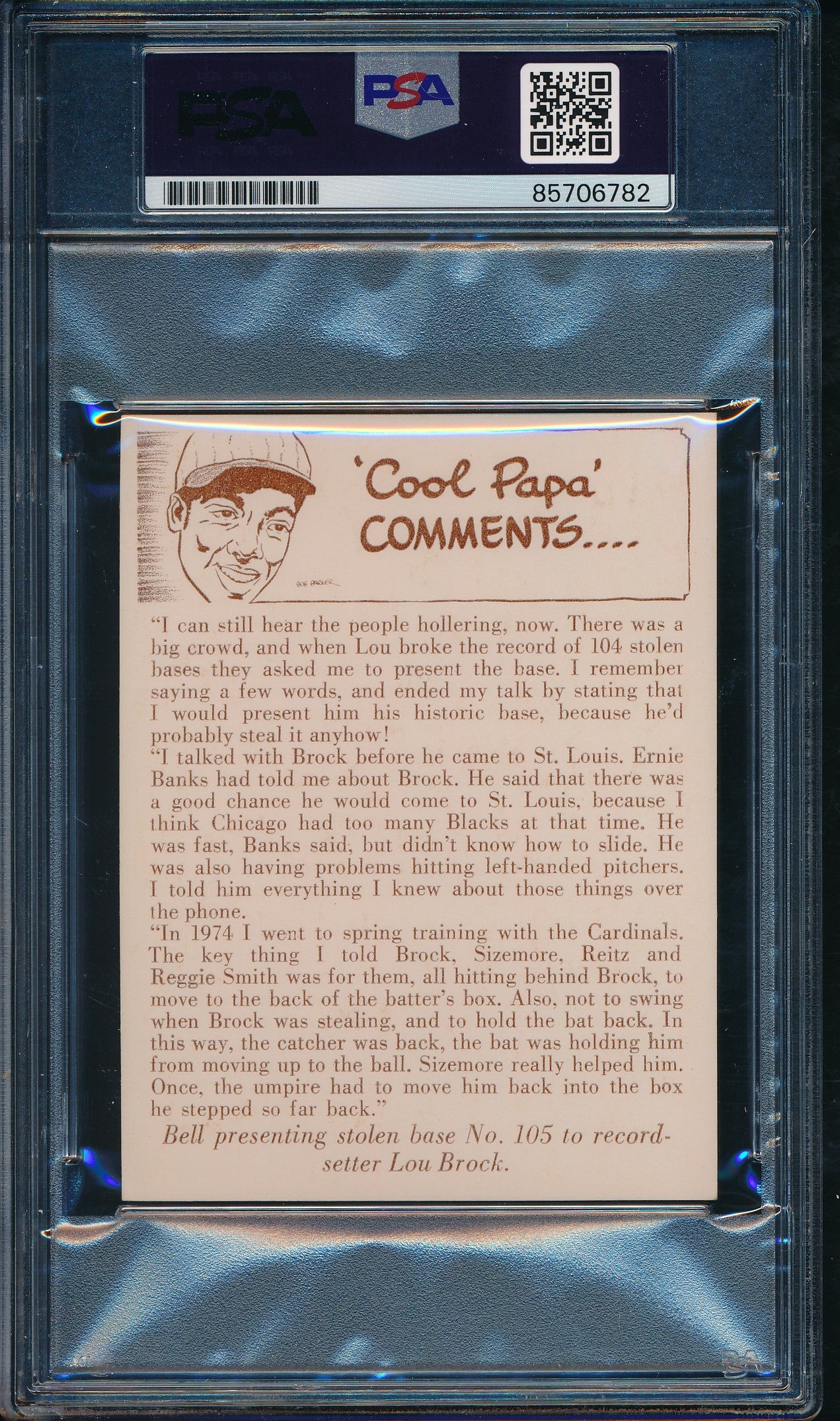 1976 Douglas/Bell Brock Sets SB Record Card James Cool Papa Bell Signed PSA/DNA