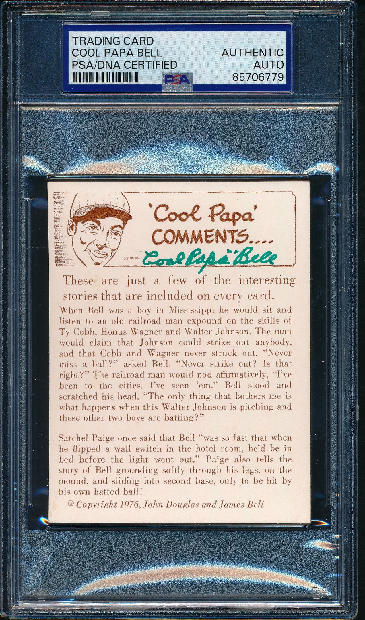 1976 Douglas/Bell HOF Trading Card Cool Papa Bell Signed/Auto PSA/DNA 203242