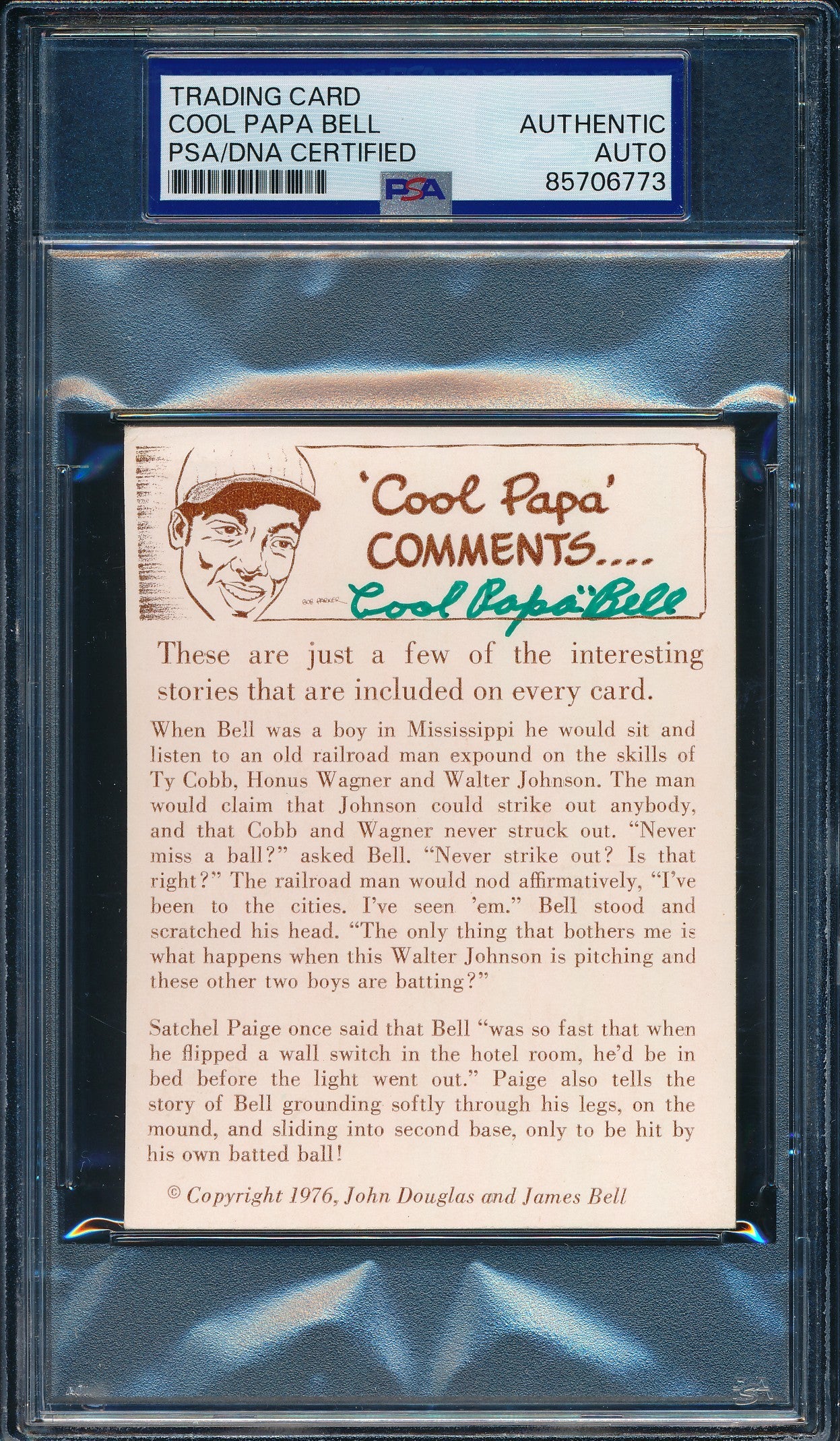 1976 Douglas/Bell HOF Trading Card Cool Papa Bell Signed/Auto PSA/DNA 203243