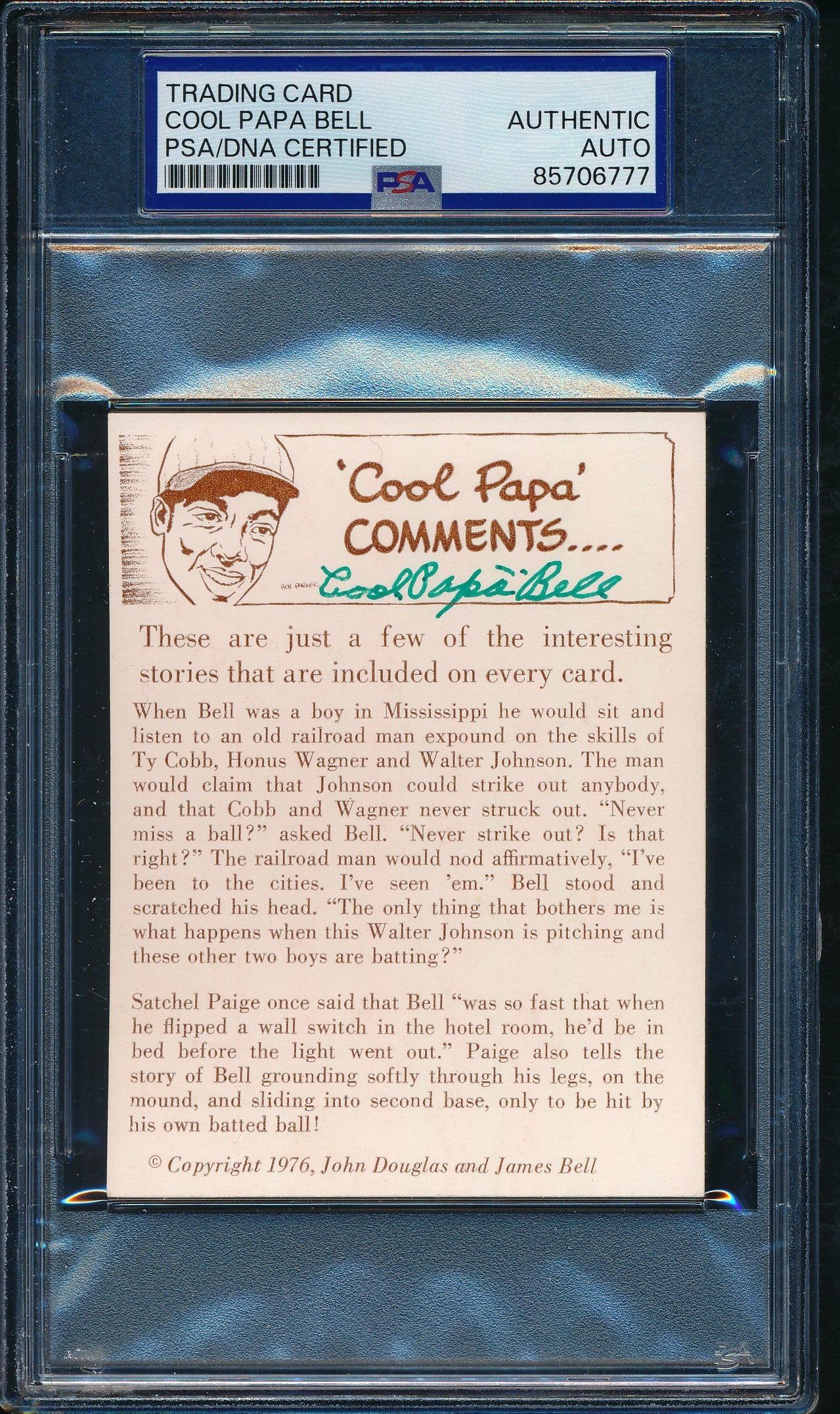 1976 Douglas/Bell HOF Trading Card Cool Papa Bell Signed/Auto PSA/DNA 203244