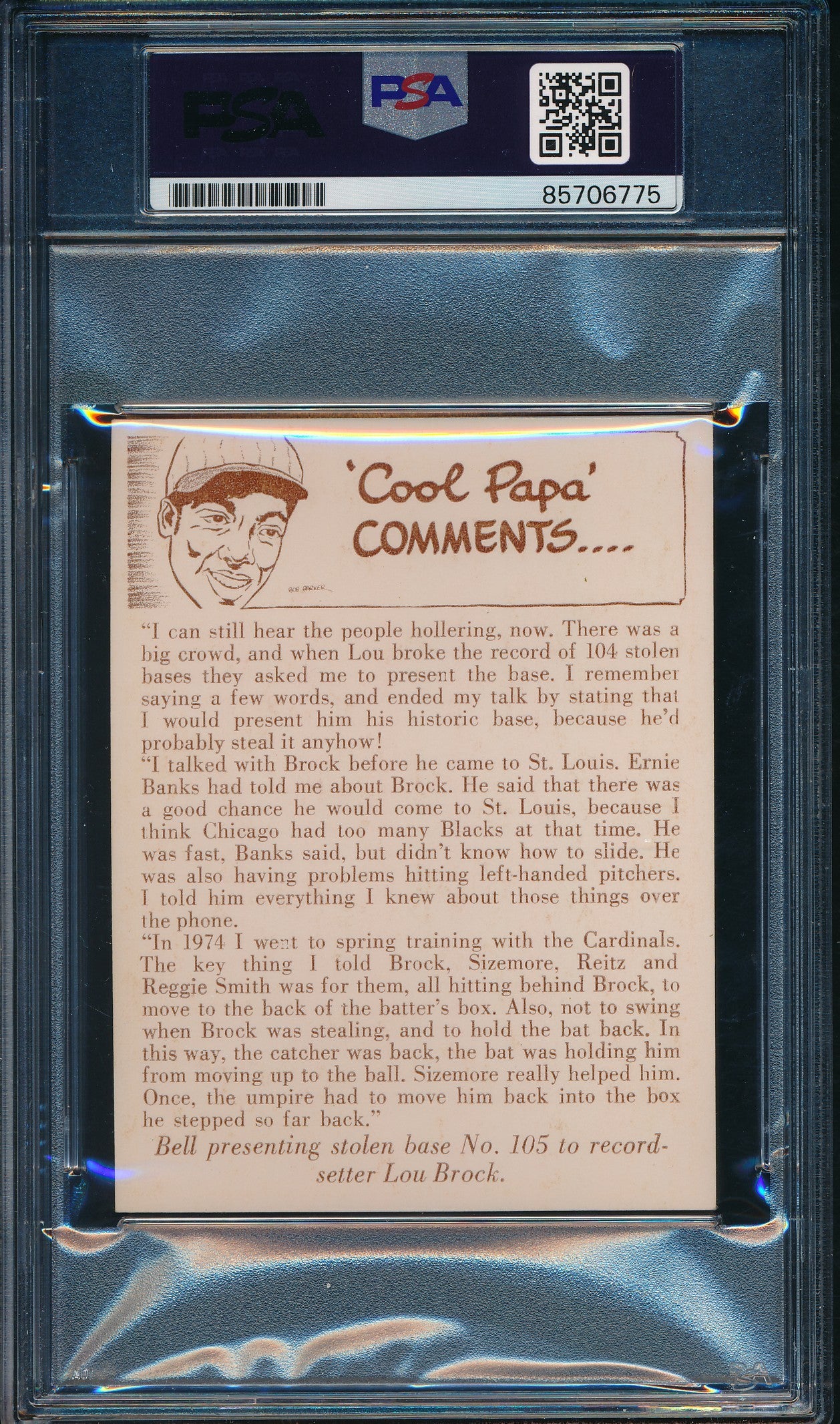 1976 Douglas/Bell Brock Sets SB Record Card James Cool Papa Bell Signed PSA/DNA2