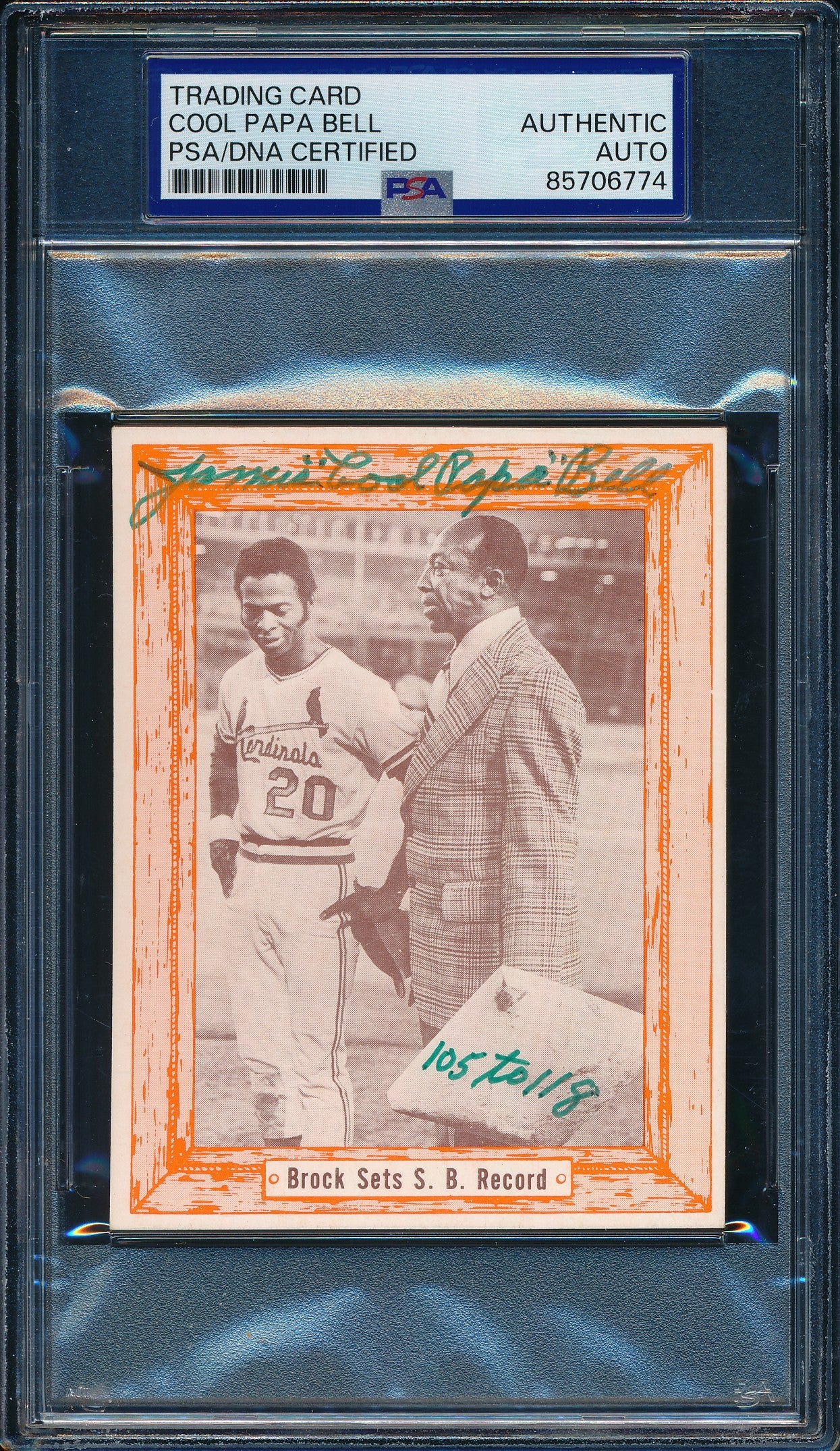 1976 Douglas/Bell Brock Sets SB Record Card James Cool Papa Bell Signed PSA/DNA3