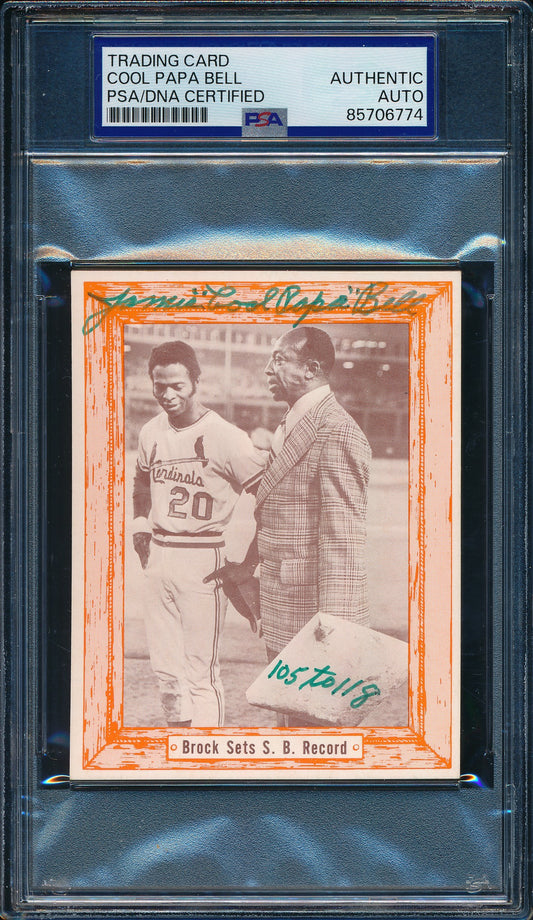 1976 Douglas/Bell Brock Sets SB Record Card James Cool Papa Bell Signed PSA/DNA3