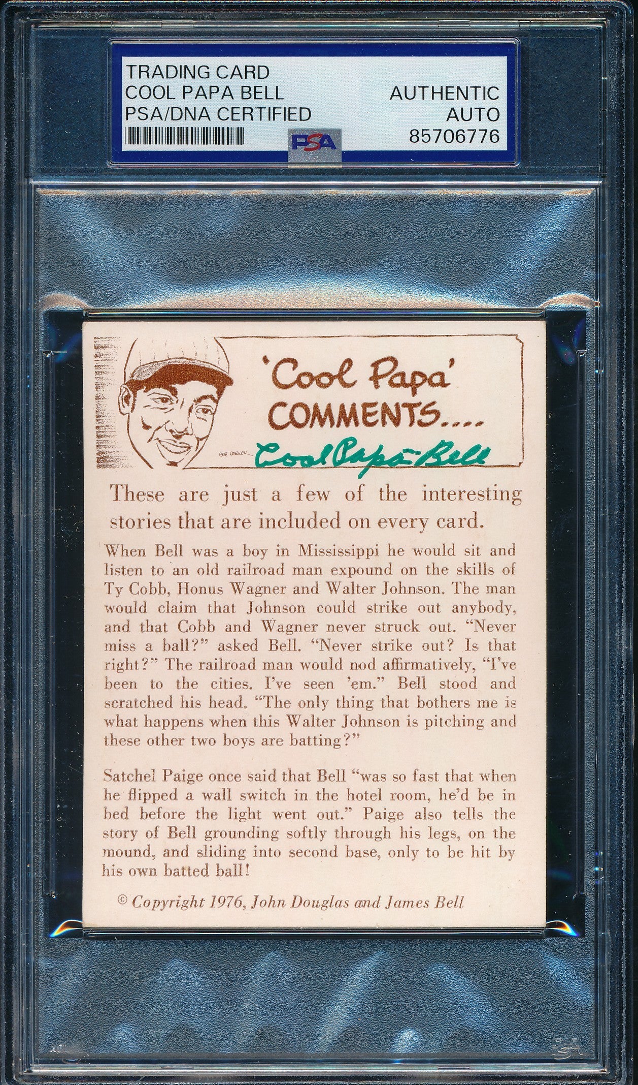 1976 Douglas/Bell HOF Trading Card Cool Papa Bell Signed/Auto PSA/DNA 203249