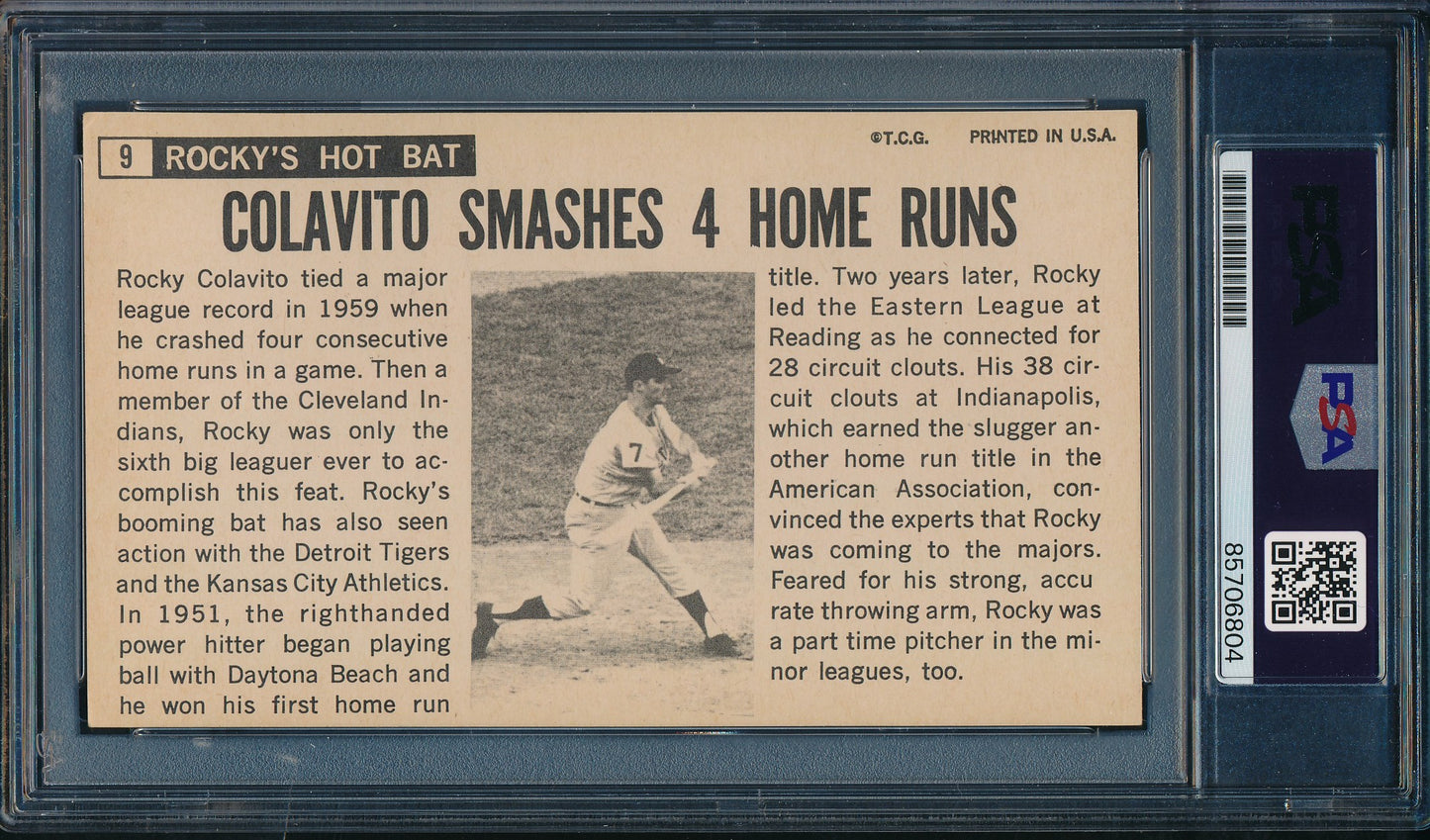 1964 TOPPS Giants Rocky Colavito Card #9 Signed/Auto KC Athletics PSA/DNA 203251