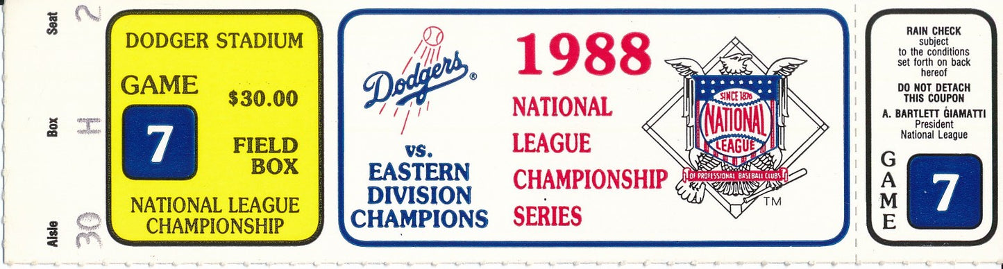 10/12/1988 NLCS Game 7 Ticket Stub Dodgers vs. Mets Dodgers Clinch 203281