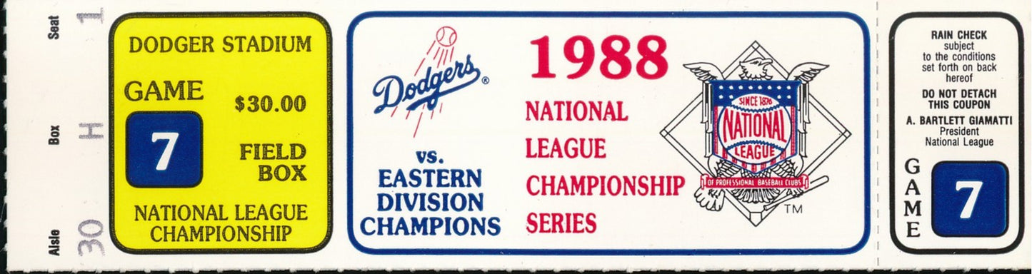 10/12/1988 NLCS Game 7 Ticket Stub Dodgers vs. Mets Dodgers Clinch 203283