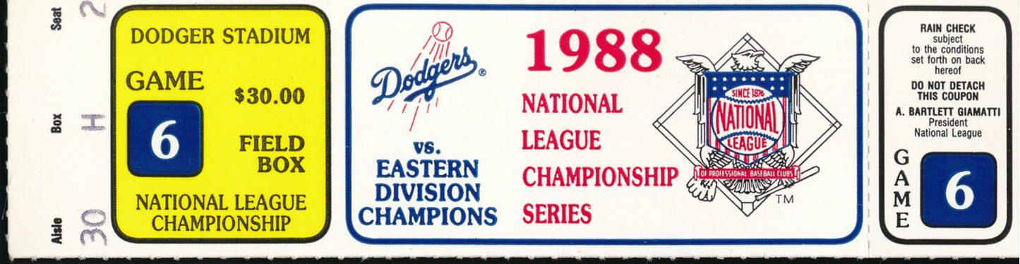 10/11/1988 NLCS Game 6 Ticket Stub Dodgers vs. Mets David Cone 203284