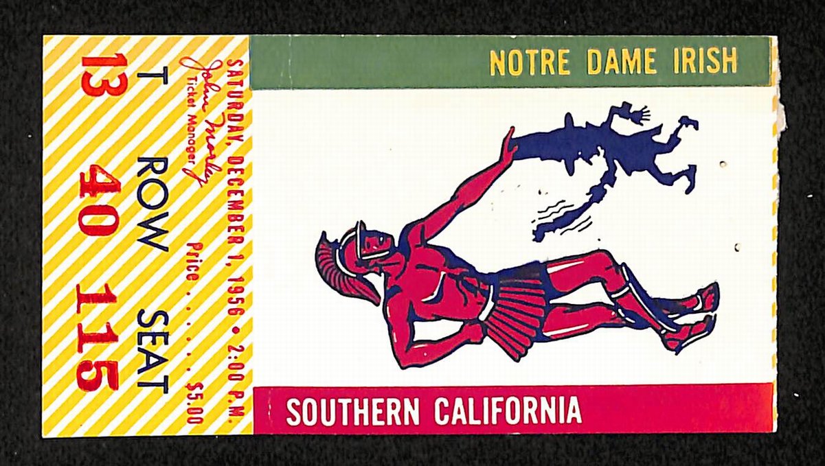 12/1/1956 College Football Game Ticket Stub Notre Dame vs. USC Hornung 203810