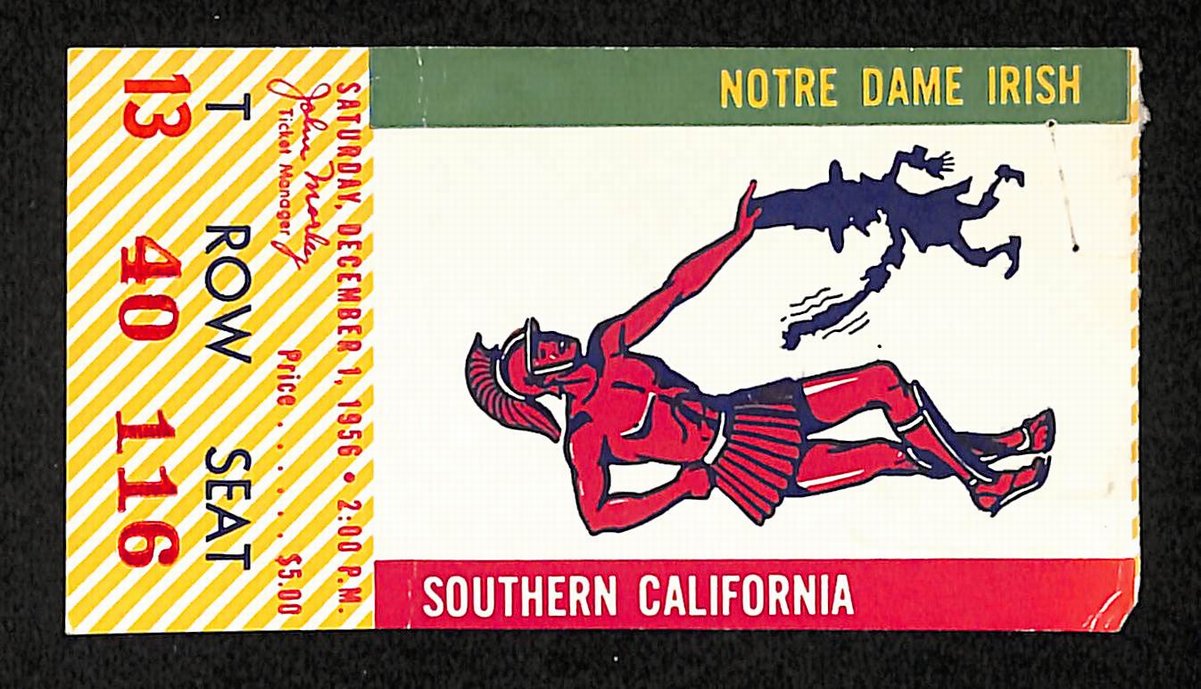 12/1/1956 College Football Game Ticket Stub Notre Dame vs. USC Hornung 203811