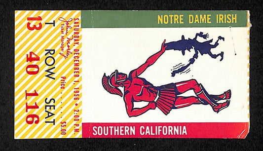 12/1/1956 College Football Game Ticket Stub Notre Dame vs. USC Hornung 203811