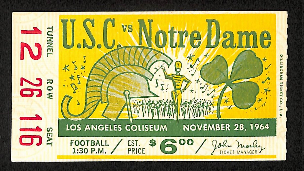 11/28/1964 College Football Game Ticket Stub USC vs. Notre Dame 203813