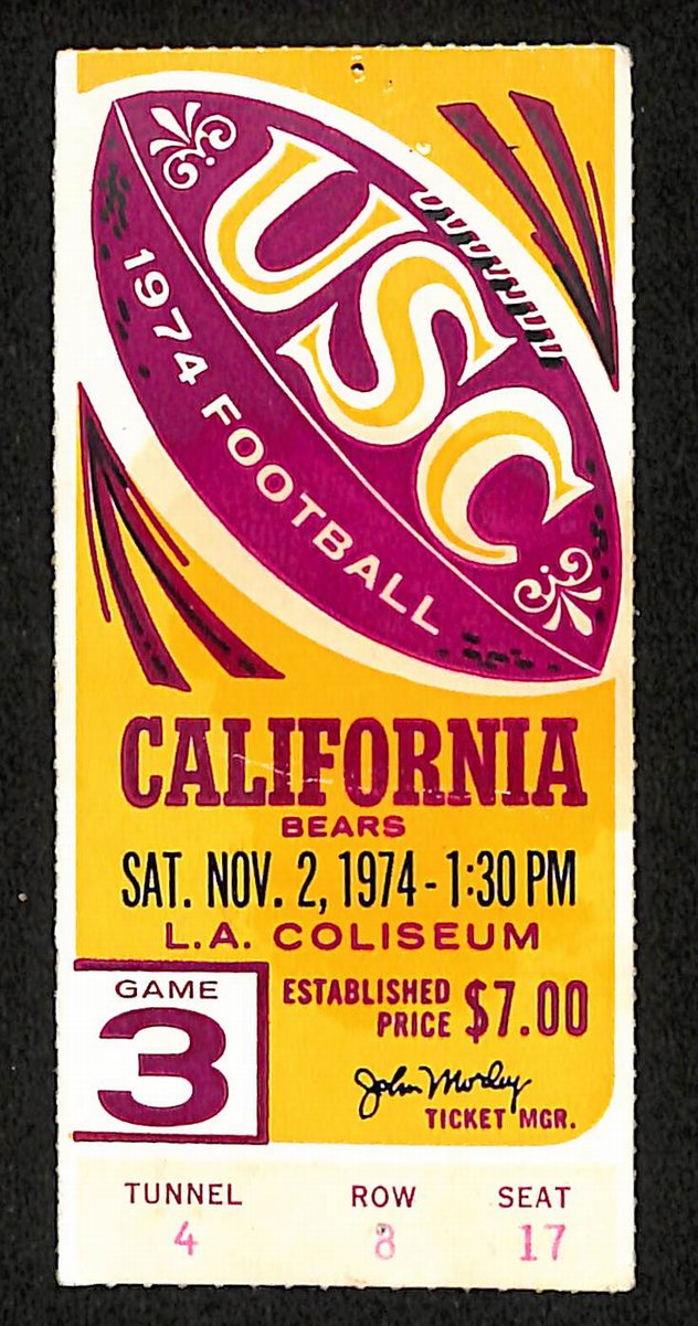 11/2/1974 College Football Game Ticket Stub USC vs. California Bears 203816