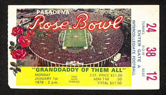 01/01/1979 College Football Game Ticket Stub Rose Bowl Michigan vs. USC 203825