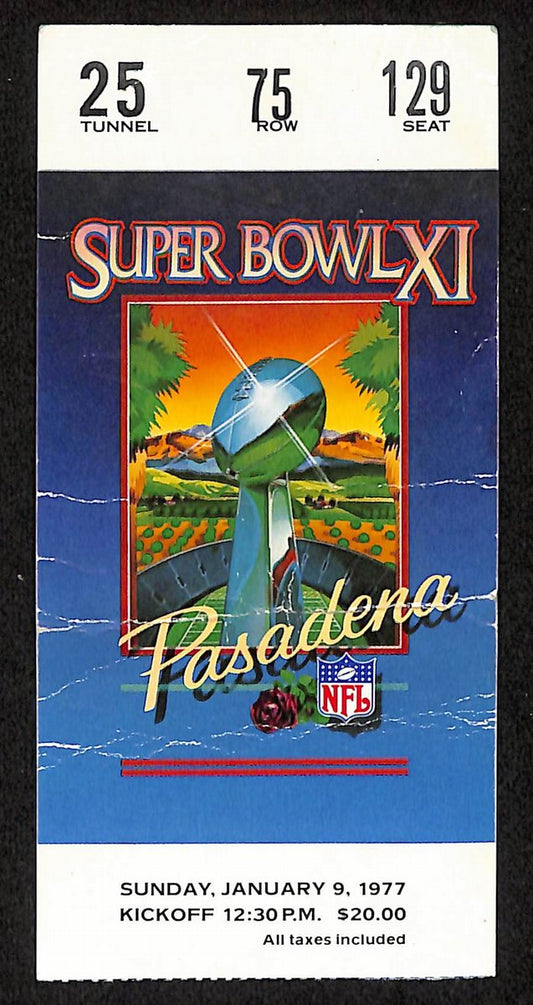 01/09/1977 Super Bowl XI Ticket Stub Raiders vs. Vikings Beletnikoff MVP 203831