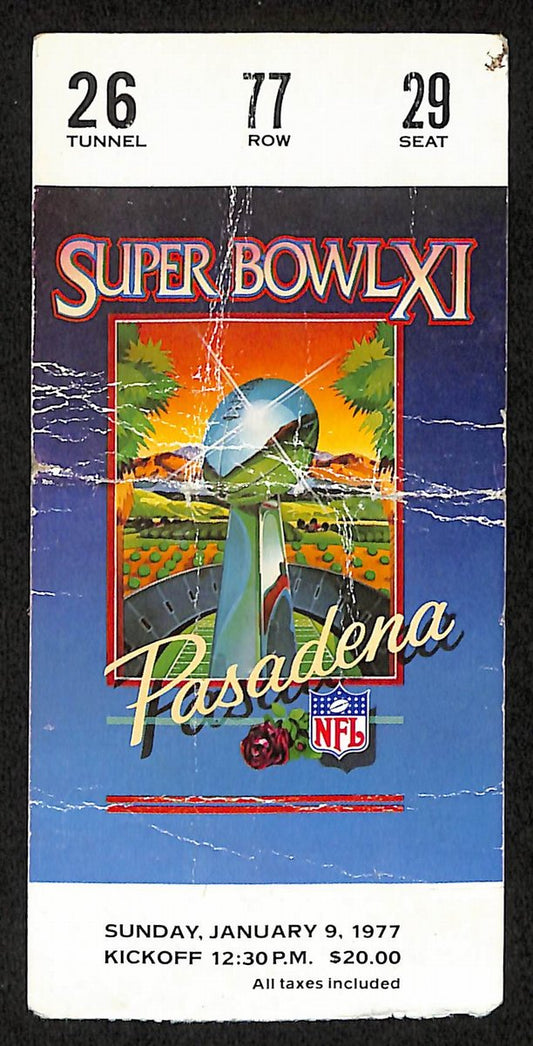 01/09/1977 Super Bowl XI Ticket Stub Raiders vs. Vikings Beletnikoff MVP 203832