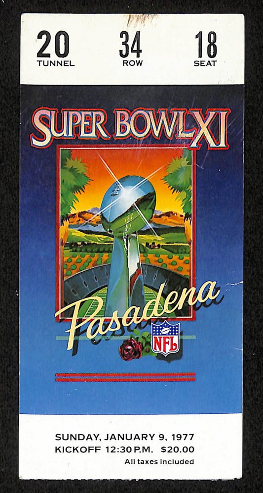 01/09/1977 Super Bowl XI Ticket Stub Raiders vs. Vikings Beletnikoff MVP 203833