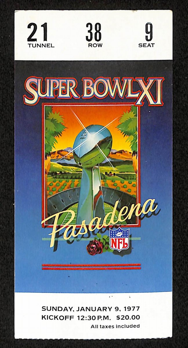 01/09/1977 Super Bowl XI Ticket Stub Raiders vs. Vikings Beletnikoff MVP 203834