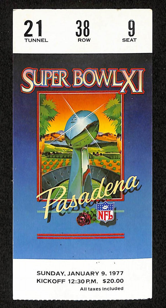 01/09/1977 Super Bowl XI Ticket Stub Raiders vs. Vikings Beletnikoff MVP 203834