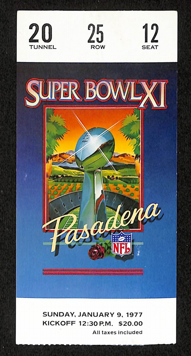 01/09/1977 Super Bowl XI Ticket Stub Raiders vs. Vikings Beletnikoff MVP 203835