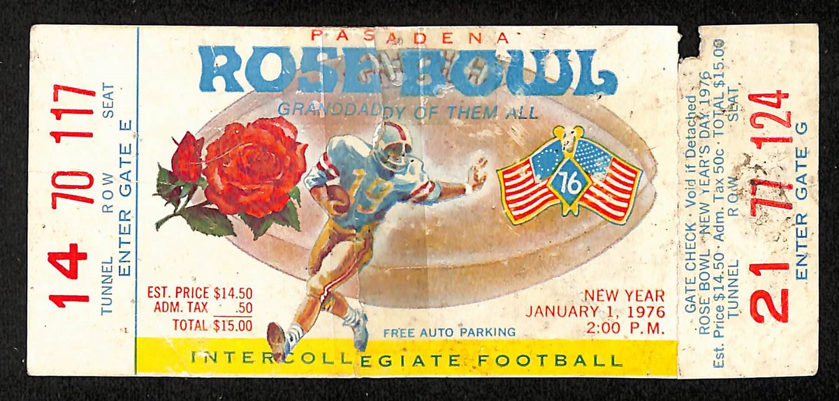 01/01/1976 College Football Game Full Ticket Rose Bowl Ohio State vs. UCLA