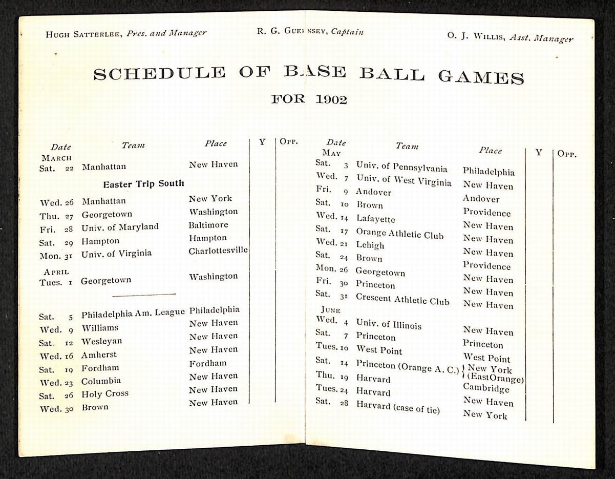 1902 Yale Baseball Association Schedule and Complimentary Season Ticket 201691