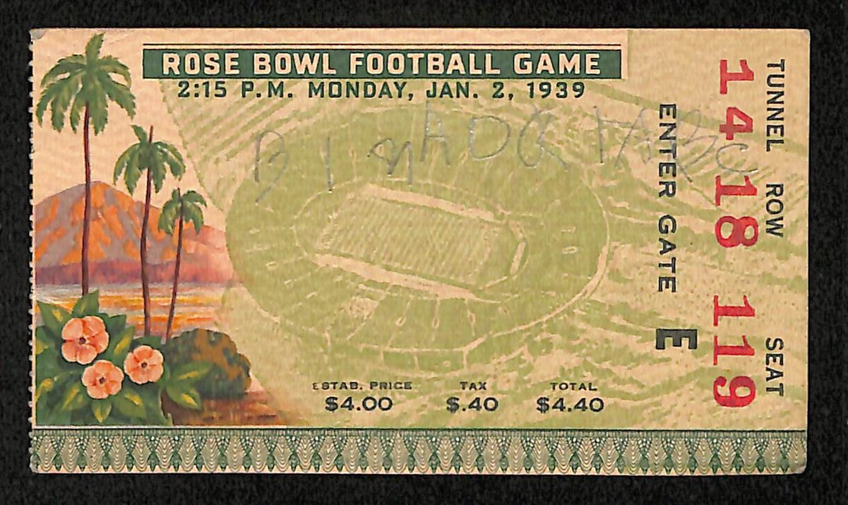 Vintage 1/2/1939 Rose Bowl Ticket Stub USC vs Duke 201695