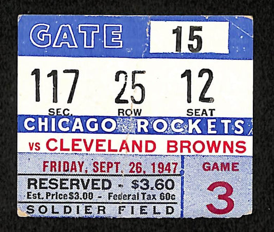 Vintage 9/26/1947 Ticket Stub Chicago Rockets vs. Cleveland Browns 201698