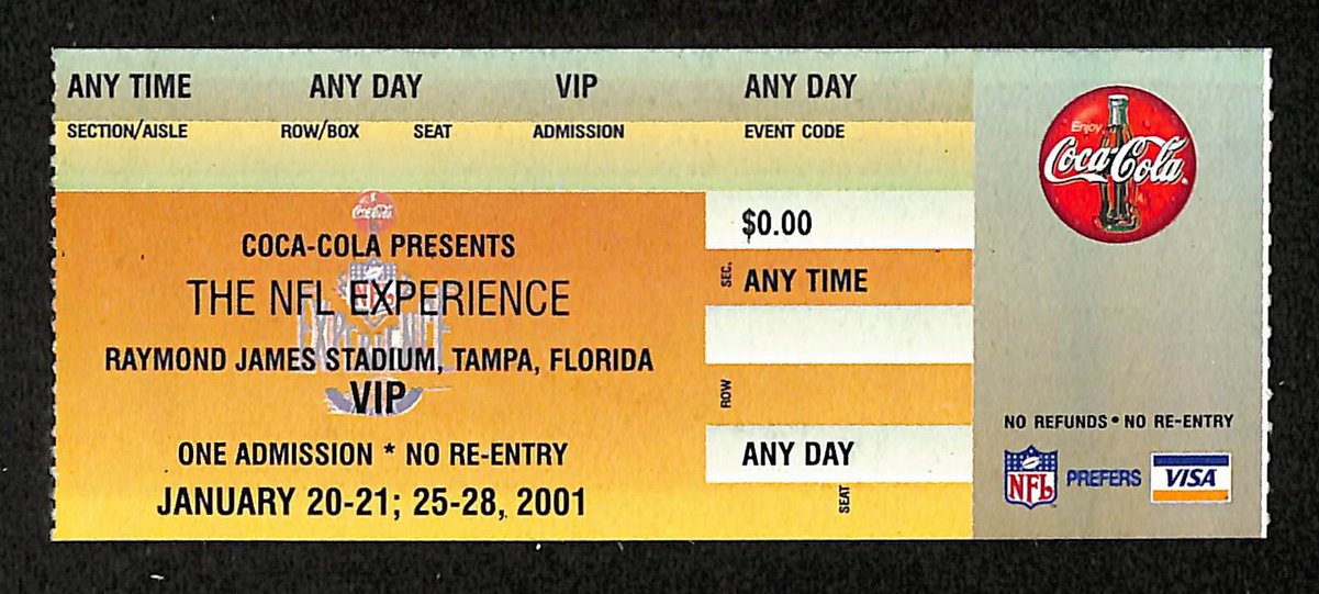 1/28/01 Super Bowl XXXV Ticket, NFL Experience Ticket, Hospitality Village Pass