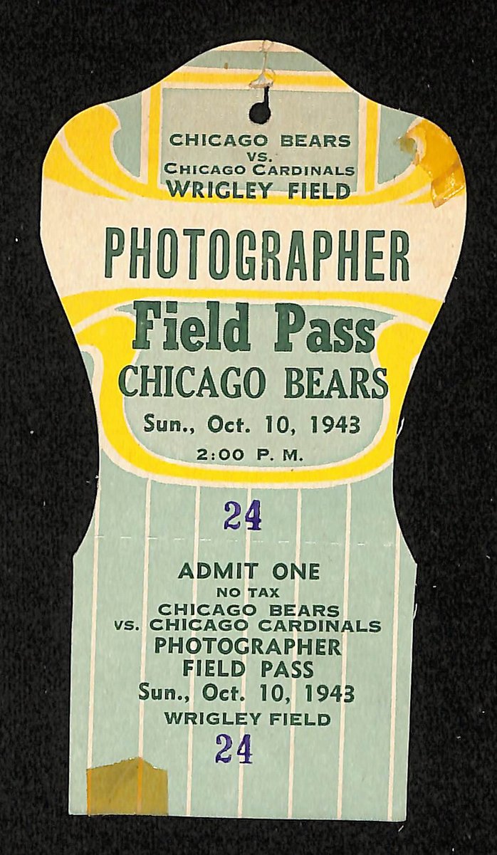Vintage 10/10/1943 NFL Game Photographer Field Pass Bears vs. Cardinals 201702