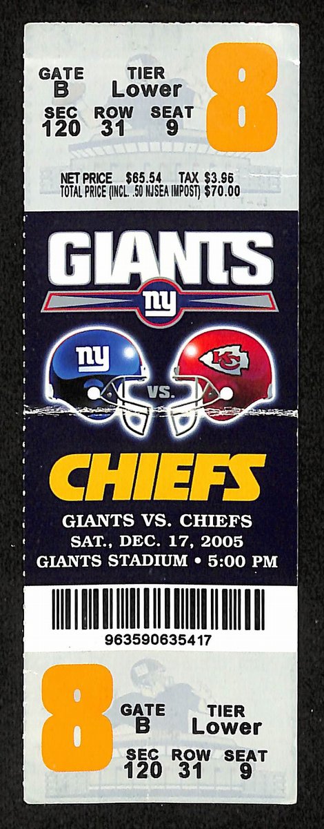 12/17/2005 NFL Game Full Ticket Giants vs. Chiefs Signed by Harry Carson 201703