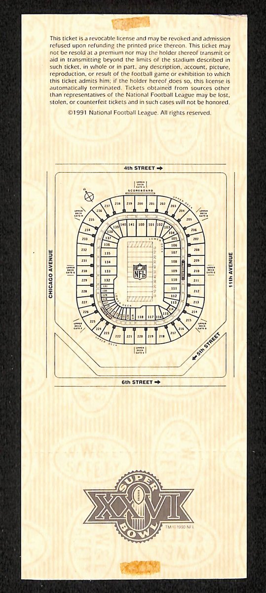 1/26/1992 Super Bowl XXVI Full Ticket Redskins vs. Bills 201711