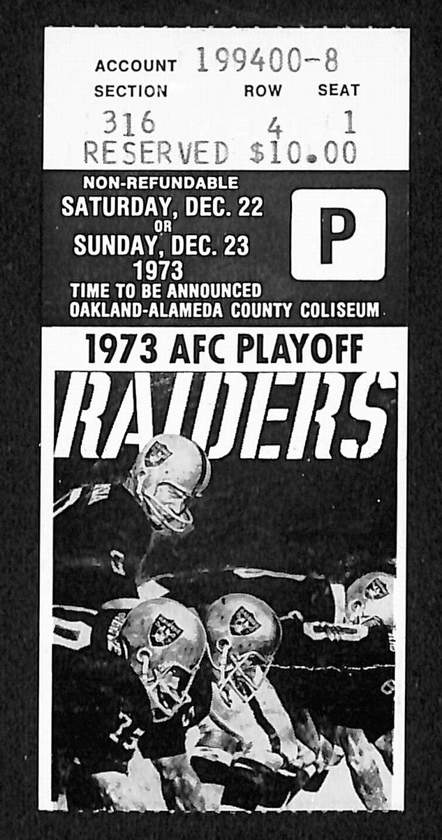 12/22/1973 NFL AFC Playoff Ticket Stub Raiders vs. Steelers 201712