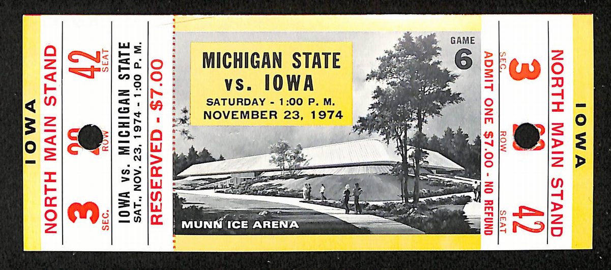 11/23/1974 College Football Game Full Ticket  Michigan State vs. Iowa 201713