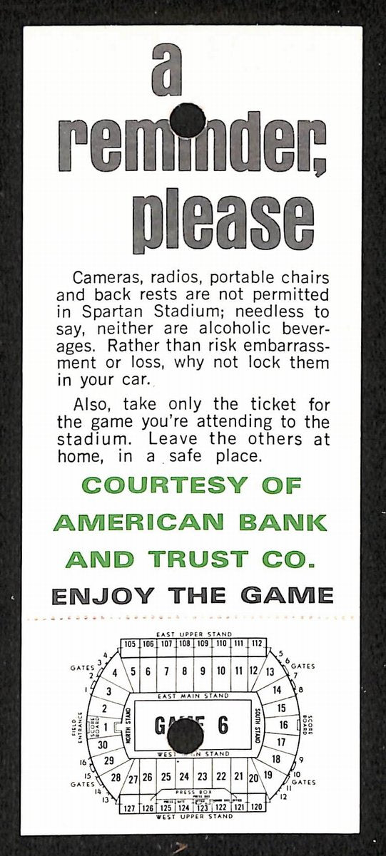 11/23/1974 College Football Game Full Ticket  Michigan State vs. Iowa 201713