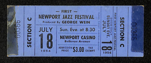 Vintage 7/18/1954 Newport Jazz Festival Full Ticket  Newport Casino 201714