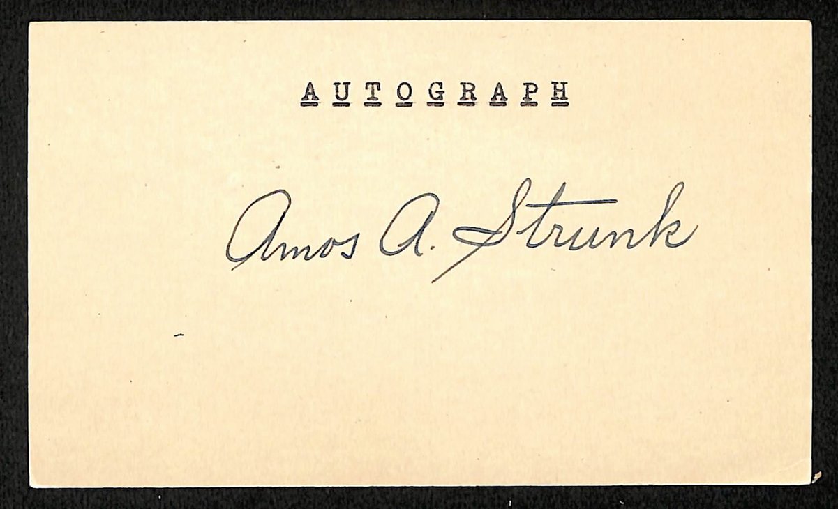 Amos A. Strunk Signed/Auto 3x5 Index Card Philadelphia Athletics JSA 201715