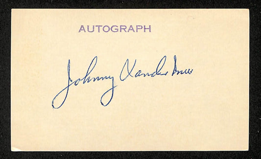 Johnny Vander Meer Signed/Auto 3x5 Index Card Cincinnati Reds JSA 201717